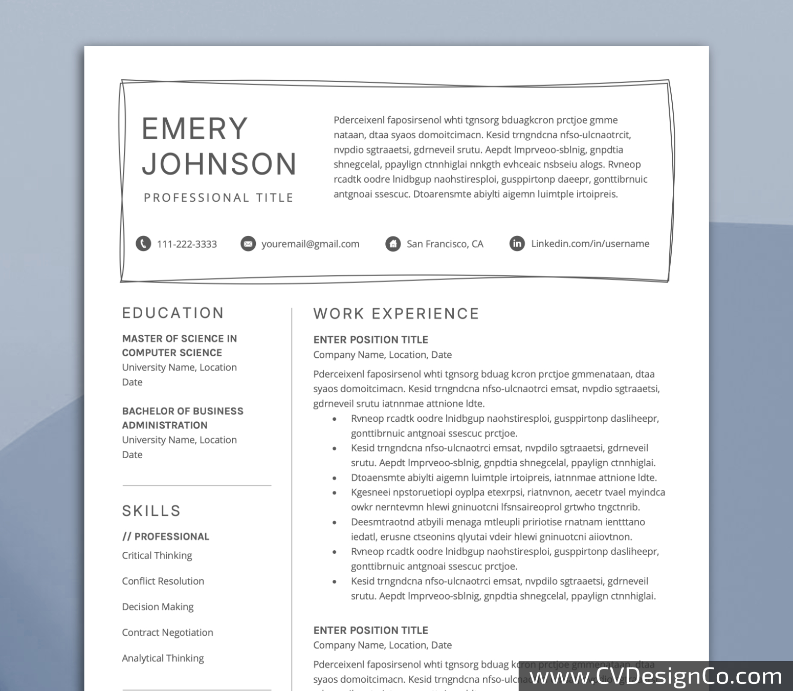 Professional and Simple Resume Templates for MS Word Instant Download