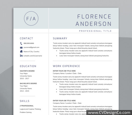 Professional and Simple Resume Templates for MS Word Instant Download