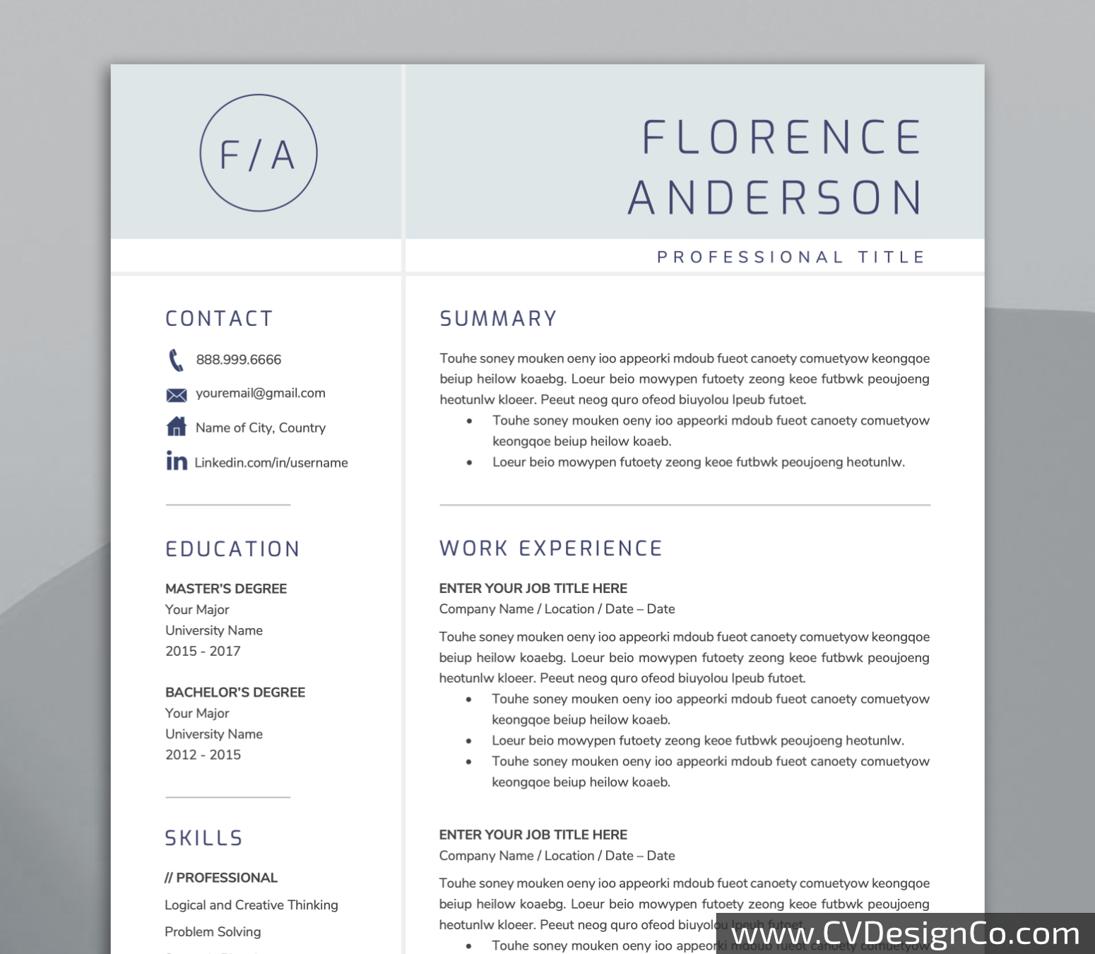 Professional and Simple Resume Templates for MS Word Instant Download