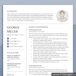 Professional and Simple Resume Templates for MS Word Instant Download