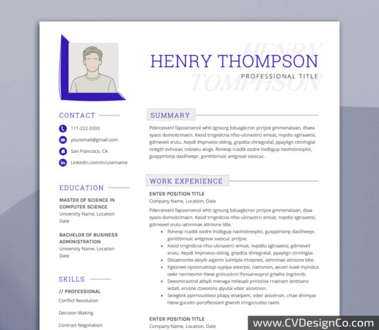 Professional and Simple Resume Templates for MS Word Instant Download