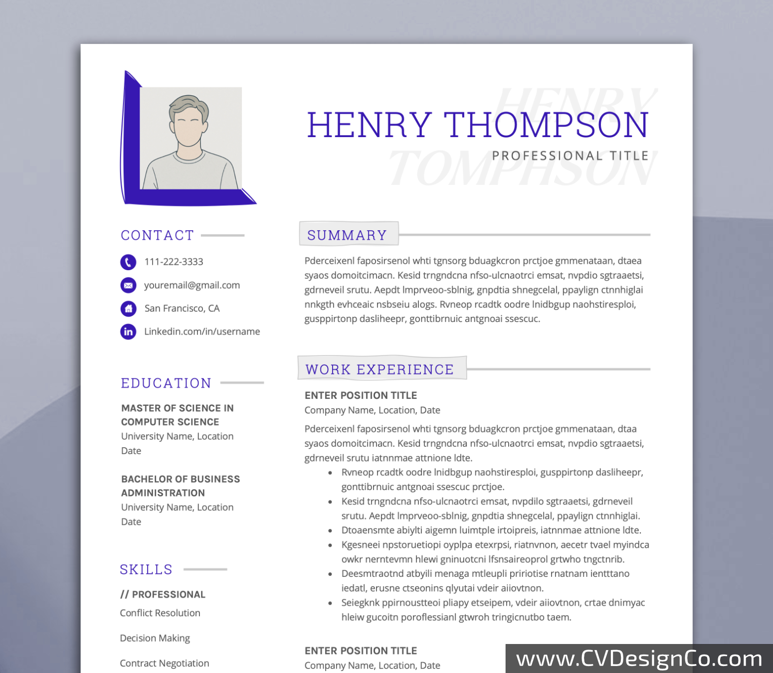 Professional and Simple Resume Templates for MS Word Instant Download