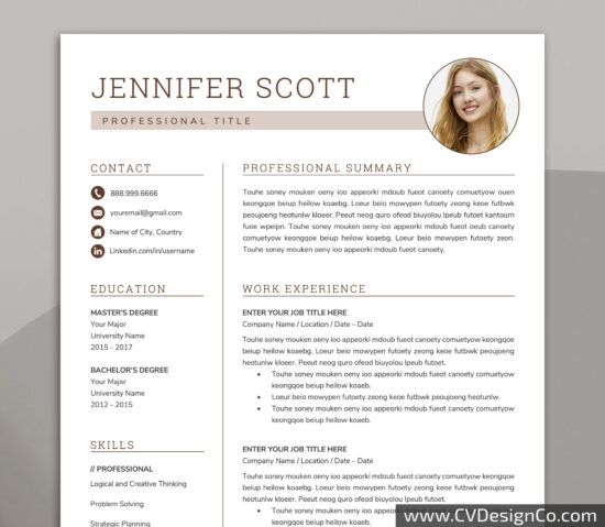 Professional and Simple Resume Templates for MS Word Instant Download