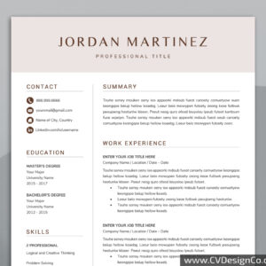 Professional and Simple Resume Templates for MS Word Instant Download