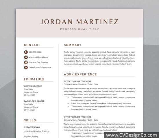 Professional and Simple Resume Templates for MS Word Instant Download
