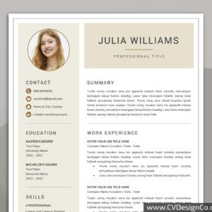 Professional and Simple Resume Templates for MS Word Instant Download