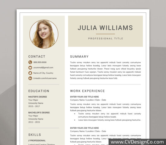 Professional and Simple Resume Templates for MS Word Instant Download