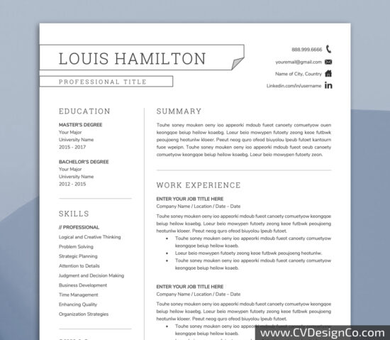 Professional and Simple Resume Templates for MS Word Instant Download