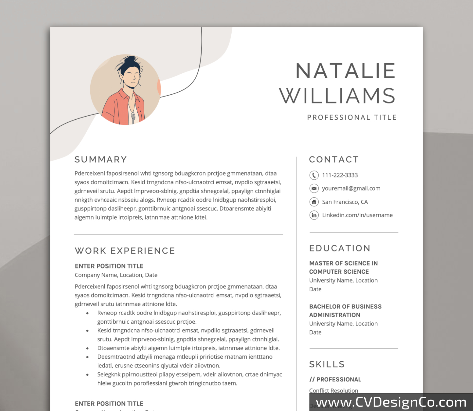 Professional and Simple Resume Templates for MS Word Instant Download