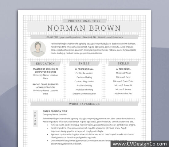 Professional and Simple Resume Templates for MS Word Instant Download