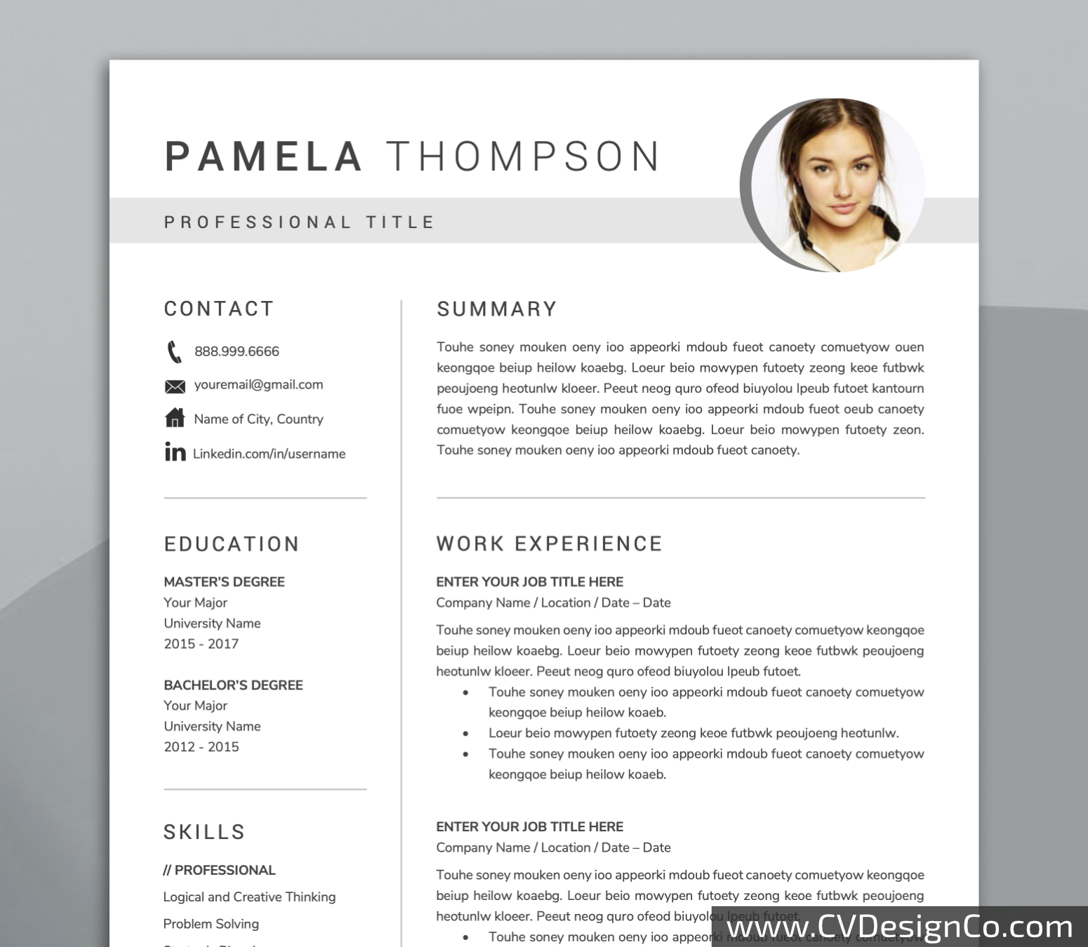 Professional and Simple Resume Templates for MS Word Instant Download