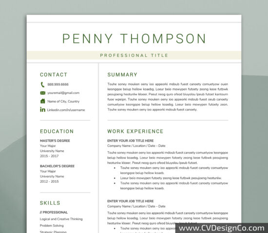 Professional and Simple Resume Templates for MS Word Instant Download