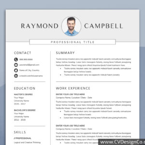 Professional and Simple Resume Templates for MS Word Instant Download