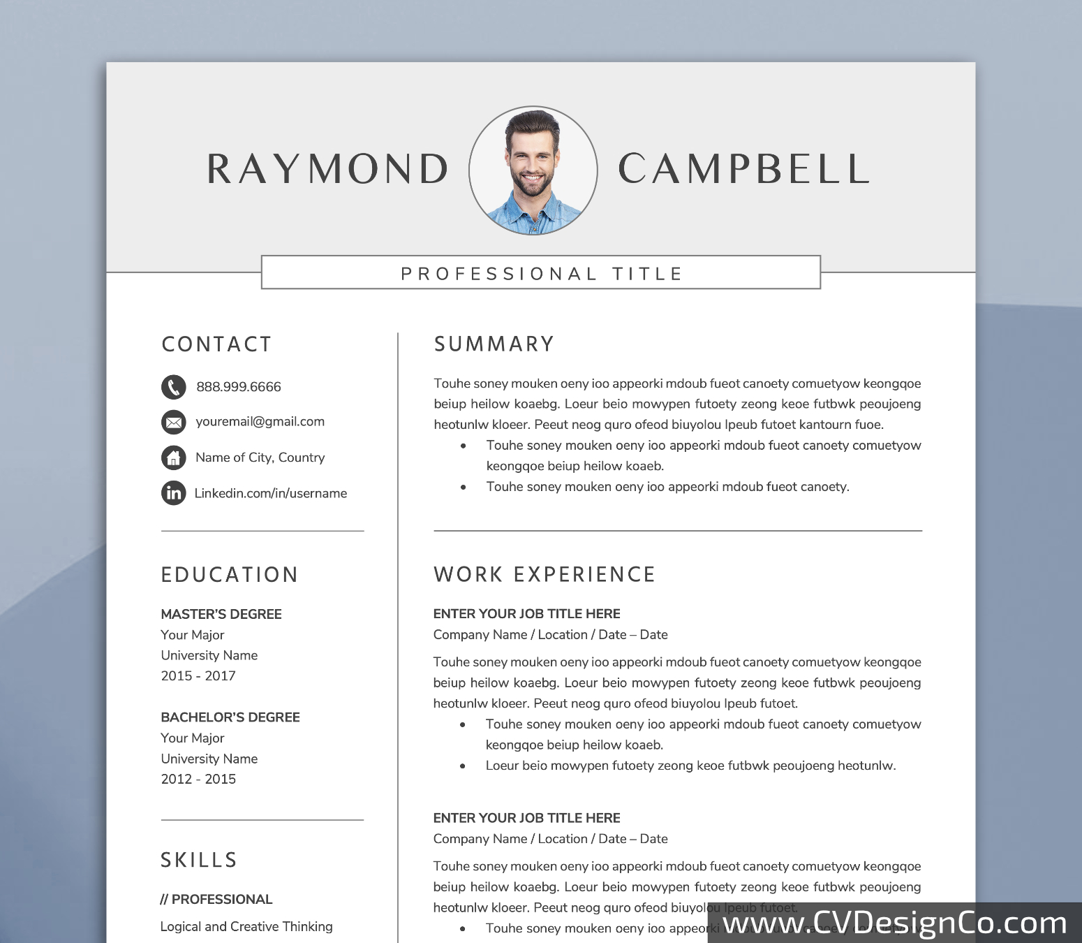 Professional and Simple Resume Templates for MS Word Instant Download