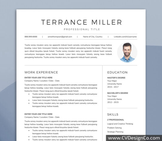 Professional and Simple Resume Templates for MS Word Instant Download