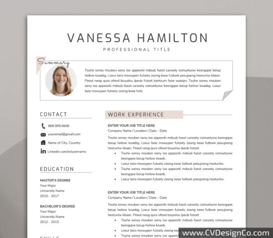 Professional and Simple Resume Templates for MS Word Instant Download