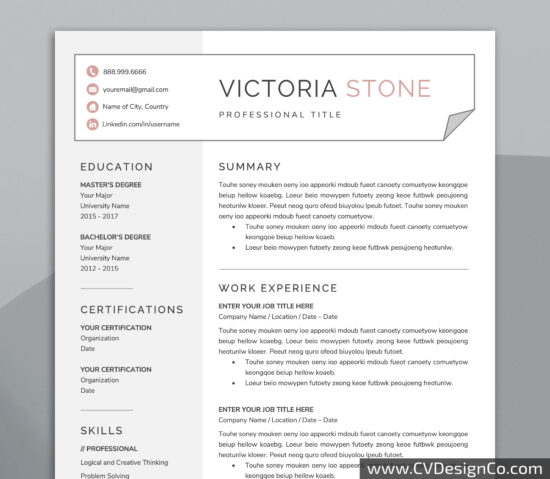 Professional and Simple Resume Templates for MS Word Instant Download